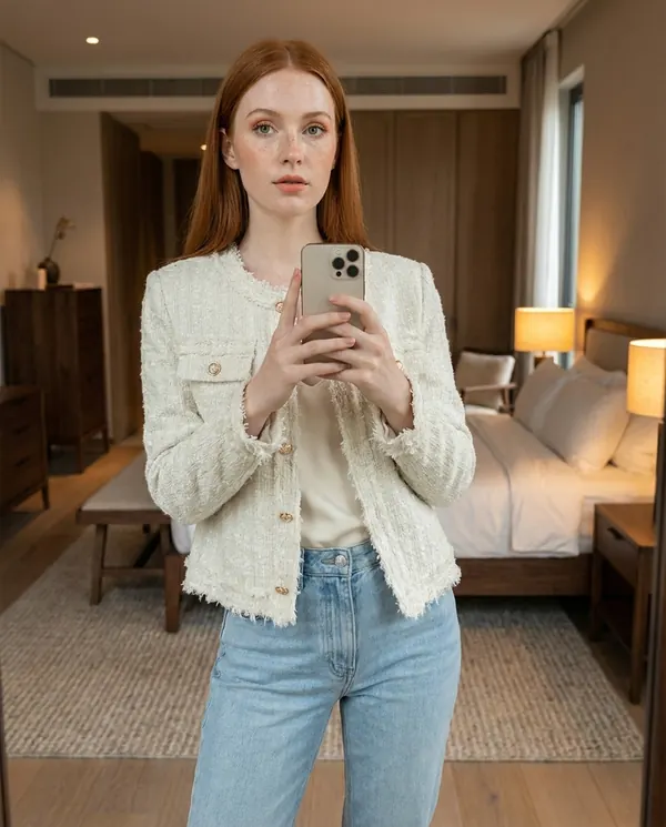 Satin Eve styling: Frayed-Edge Tweed Jacket