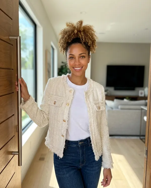 Satin Eve styling: Frayed-Edge Tweed Jacket
