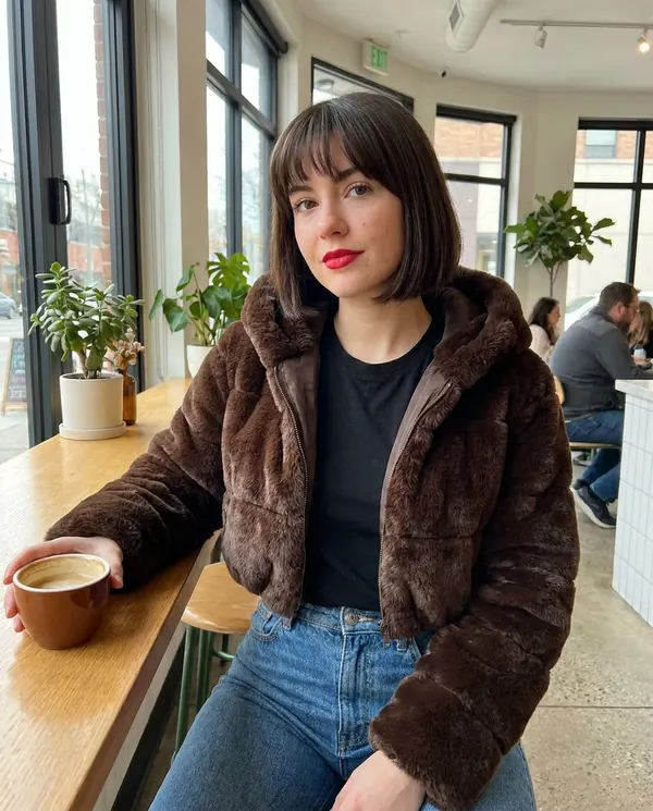 Satin Eve styling: Hooded Cropped Faux Fur Jacket