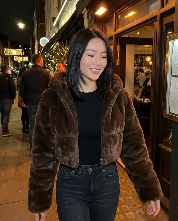 Satin Eve styling: Hooded Cropped Faux Fur Jacket