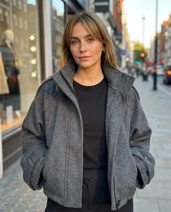 Satin Eve styling: Wool-Look Stand-Collar Short Jacket
