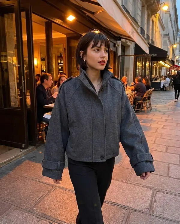 Satin Eve styling: Wool-Look Stand-Collar Short Jacket
