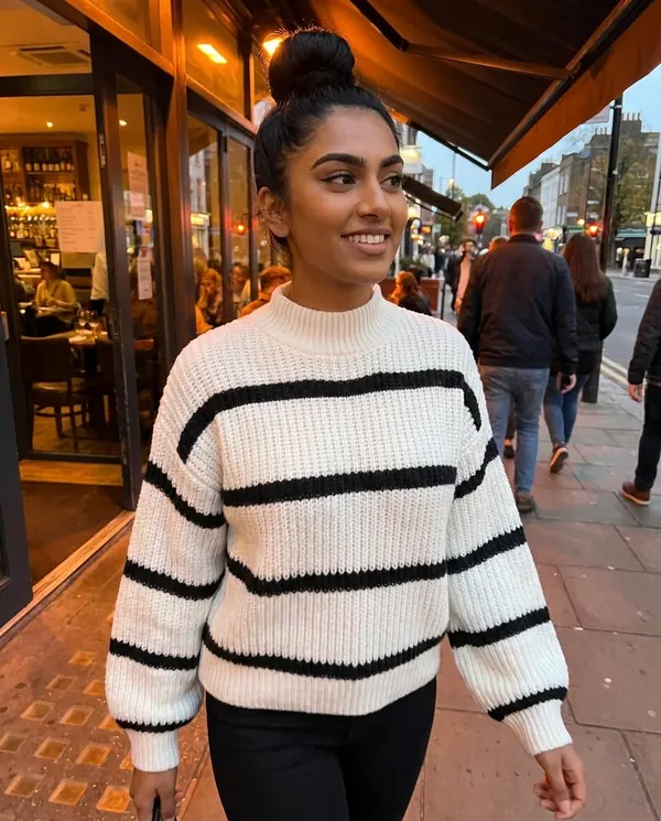 Satin Eve styling: Striped Chunky Rib Knit Jumper