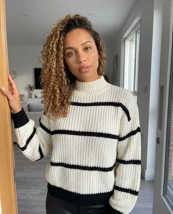 Satin Eve styling: Striped Chunky Rib Knit Jumper