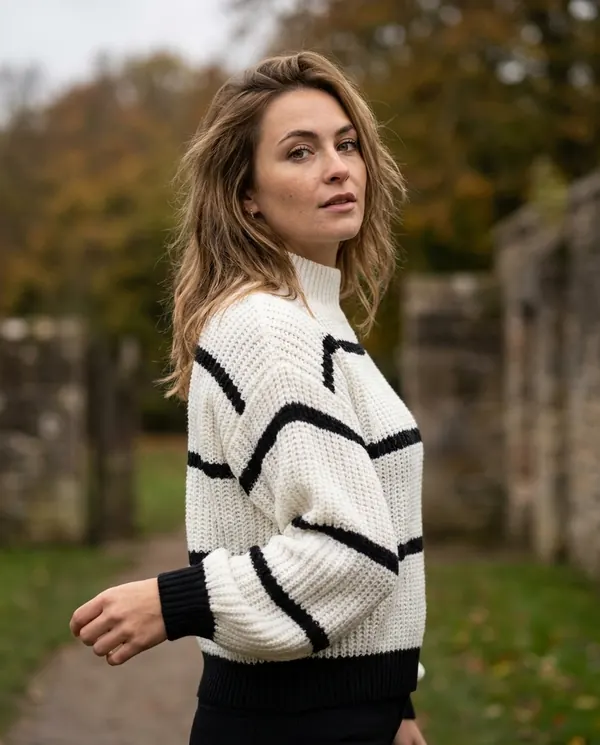 Satin Eve styling: Striped Chunky Rib Knit Jumper
