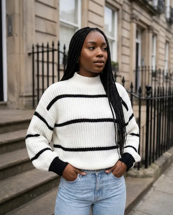 Satin Eve styling: Striped Chunky Rib Knit Jumper