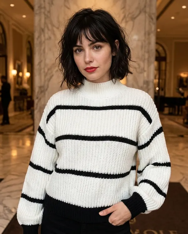 Satin Eve styling: Striped Chunky Rib Knit Jumper
