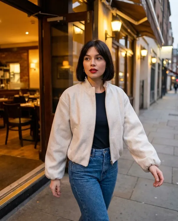 Satin Eve styling: Lantern-Sleeve Short Jacket