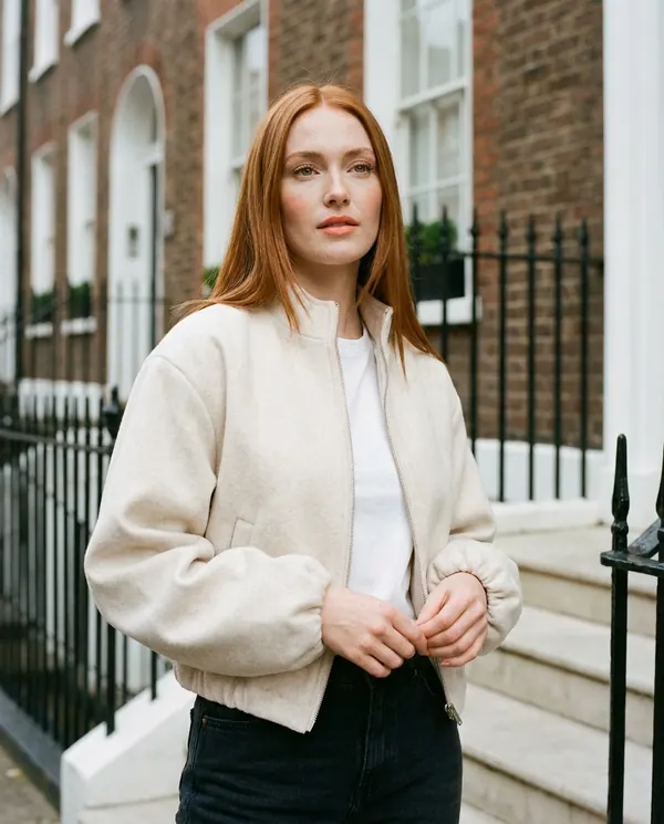 Satin Eve styling: Lantern-Sleeve Short Jacket