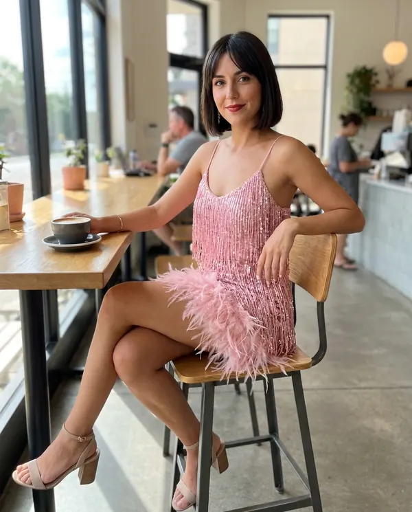 Satin Eve styling: Sequin Fringe Cami Mini Dress