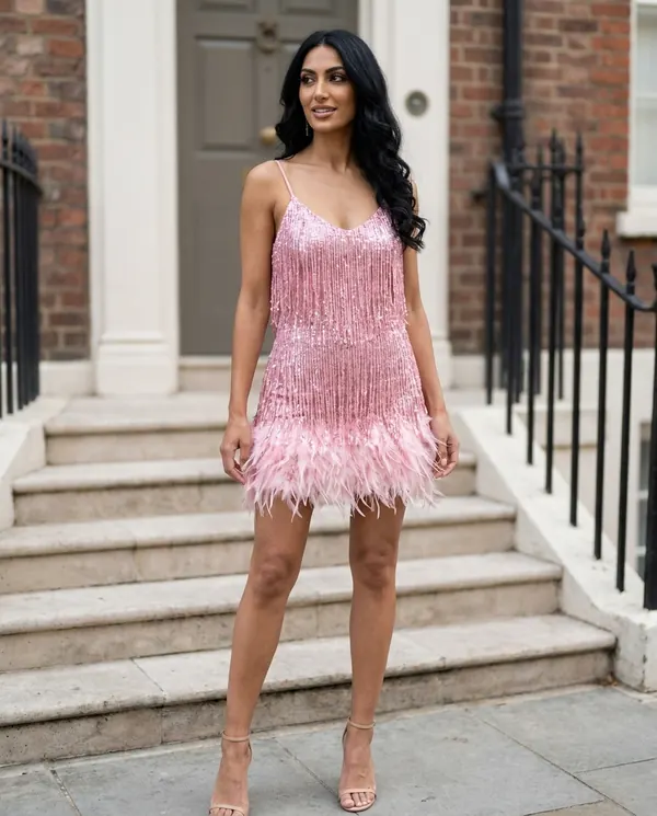 Satin Eve styling: Sequin Fringe Cami Mini Dress