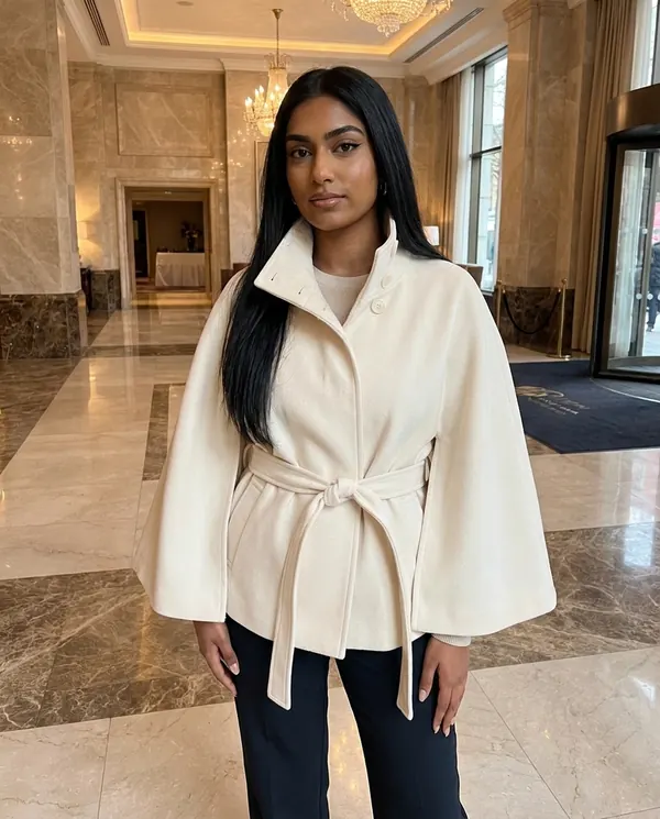 Satin Eve styling: Cape-Sleeve Trench Jacket