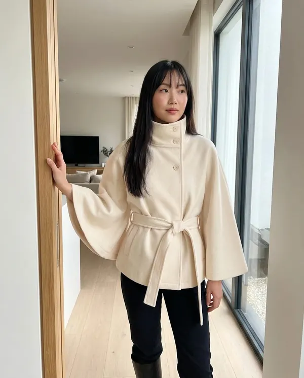 Satin Eve styling: Cape-Sleeve Trench Jacket