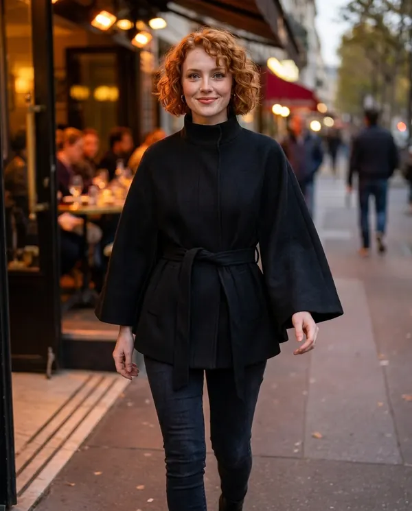 Satin Eve styling: Wool-Look Cape Jacket