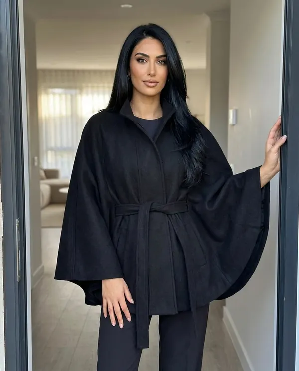 Satin Eve styling: Wool-Look Cape Jacket
