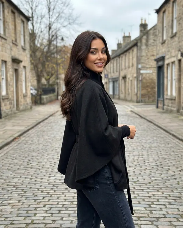 Satin Eve styling: Wool-Look Cape Jacket