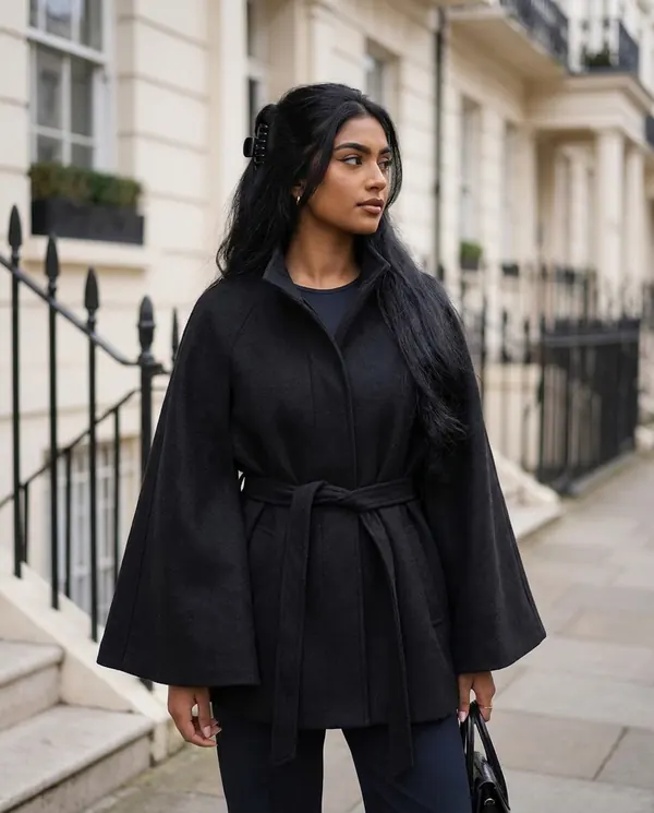 Satin Eve styling: Wool-Look Cape Jacket