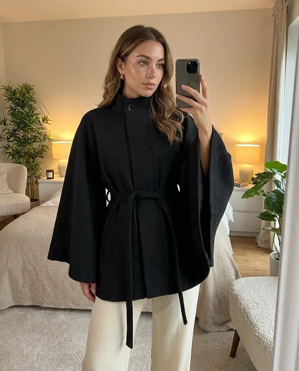 Satin Eve styling: Wool-Look Cape Jacket
