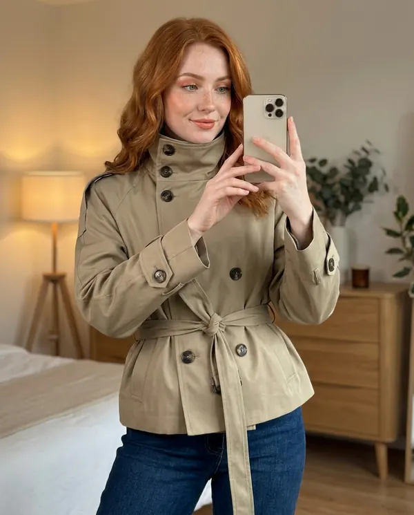 Satin Eve styling: Short Belted Trench Jacket