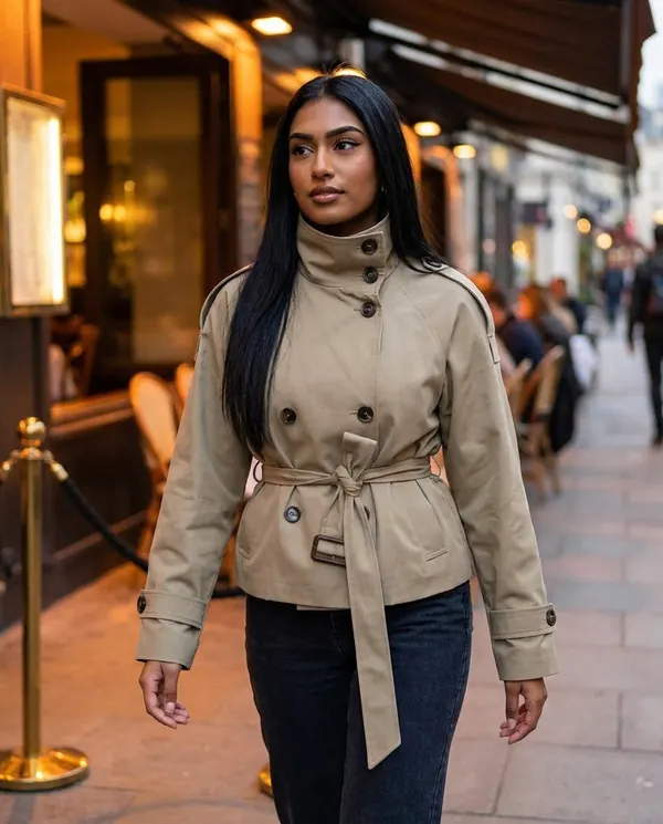 Satin Eve styling: Short Belted Trench Jacket
