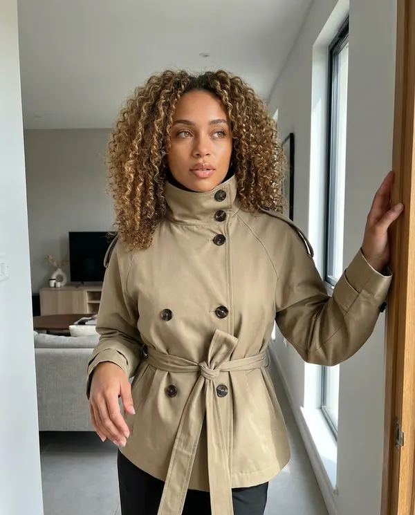 Satin Eve styling: Short Belted Trench Jacket