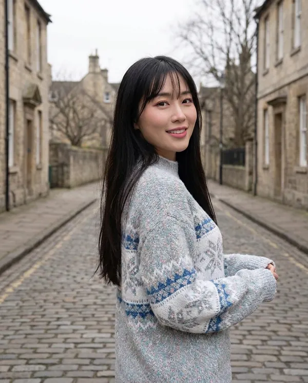 Satin Eve styling: Chenille Snowflake Fair Isle Jumper