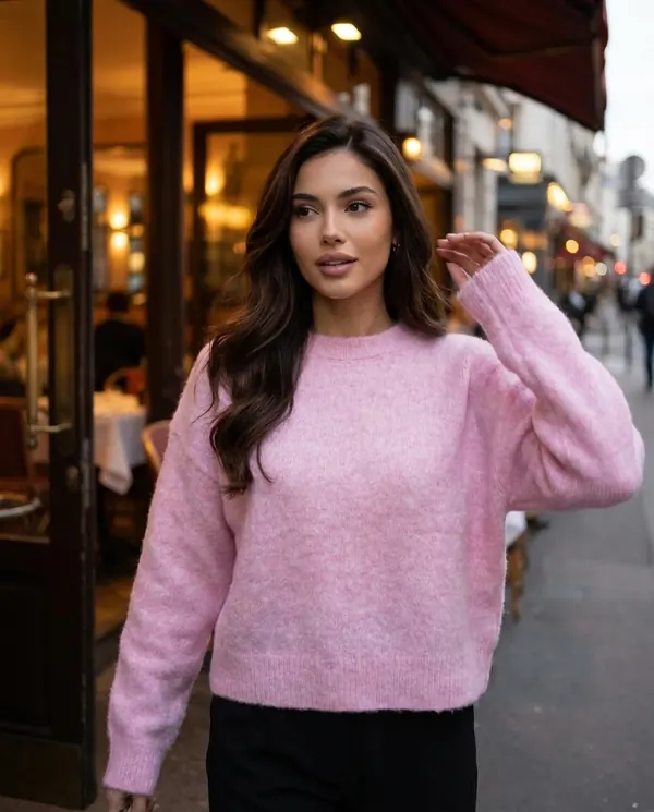 Satin Eve styling: Brushed Knit Crew Neck Jumper