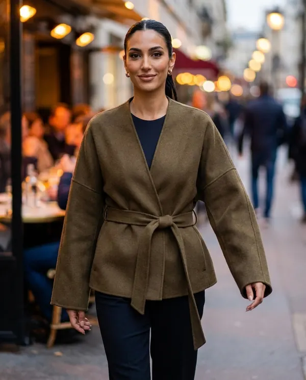 Satin Eve styling: Collarless Wrap Jacket