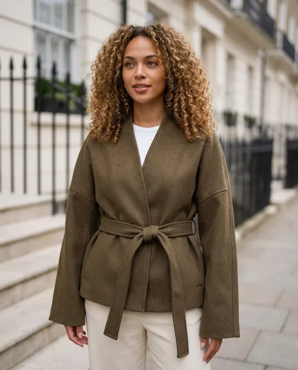 Satin Eve styling: Collarless Wrap Jacket