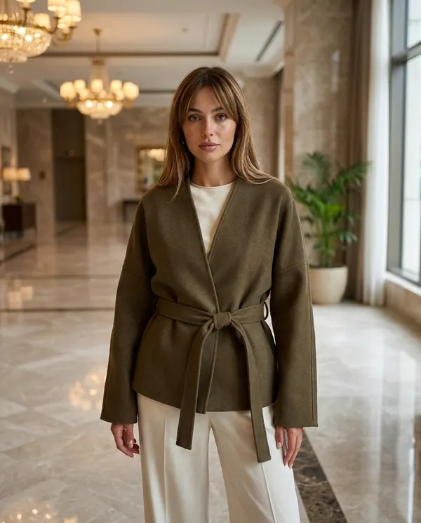 Satin Eve styling: Collarless Wrap Jacket