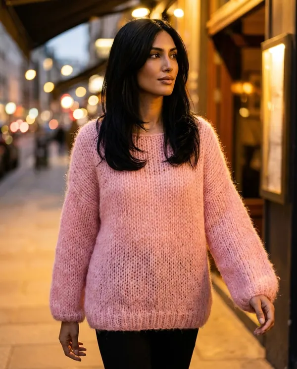 Satin Eve styling: Open Knit Mohair-Look Jumper