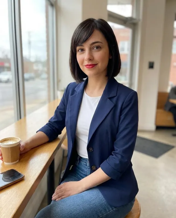 Satin Eve styling: Navy Three-Quarter Sleeve Blazer