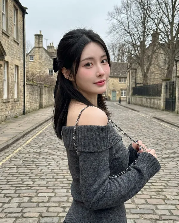 Satin Eve styling: Off-Shoulder Double Button Knit Jumper