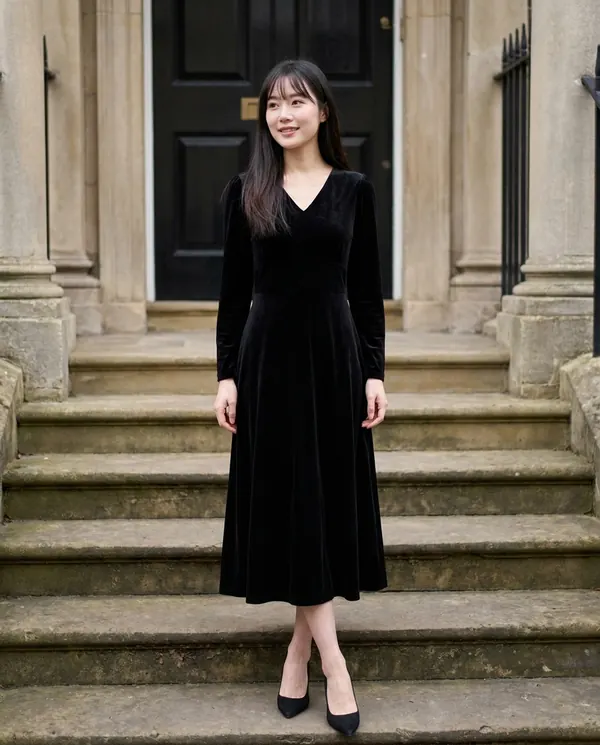 Satin Eve styling: Velvet V-Neck Little Black Midi Dress