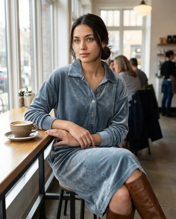 Satin Eve styling: Velvet Collared Button Midi Dress