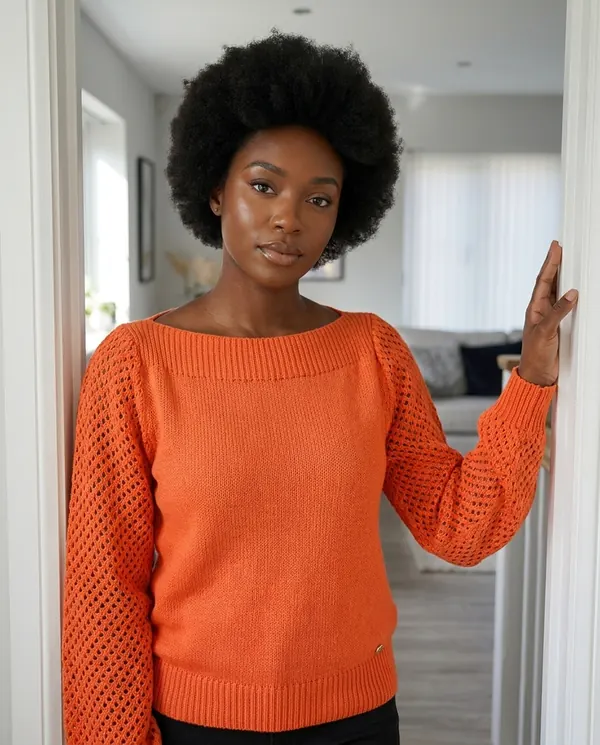 Satin Eve styling: Boat Neck Openwork Sleeve Jumper