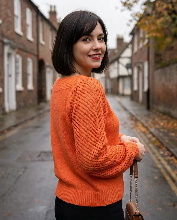 Satin Eve styling: Boat Neck Openwork Sleeve Jumper