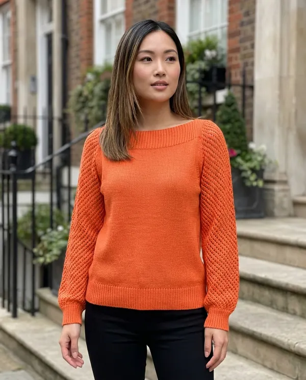 Satin Eve styling: Boat Neck Openwork Sleeve Jumper