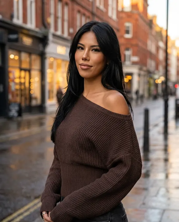 Satin Eve styling: Asymmetric Off-Shoulder Rib Knit Top