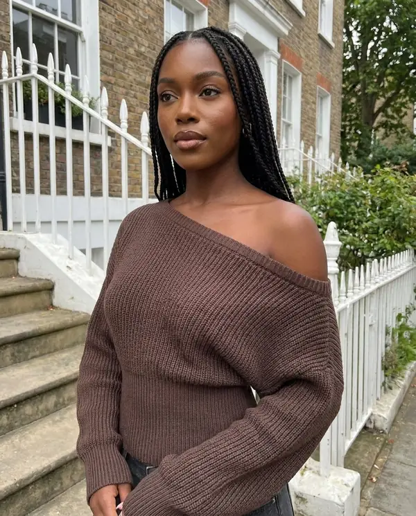 Satin Eve styling: Asymmetric Off-Shoulder Rib Knit Top