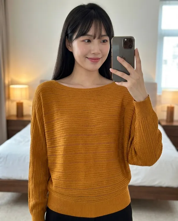 Satin Eve styling: Batwing Pointelle Boat Neck Jumper