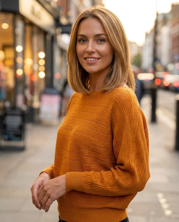 Satin Eve styling: Batwing Pointelle Boat Neck Jumper