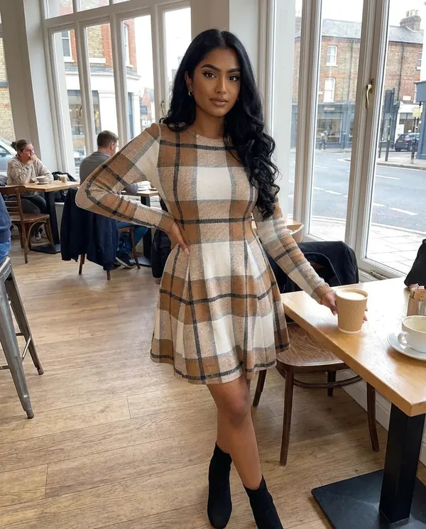 Satin Eve styling: Plaid Knit Fit-and-Flare Mini Dress