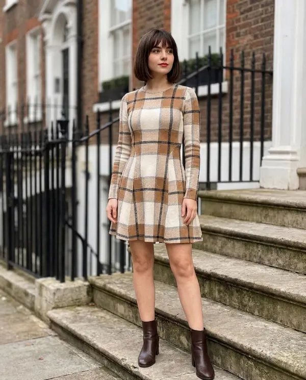 Satin Eve styling: Plaid Knit Fit-and-Flare Mini Dress