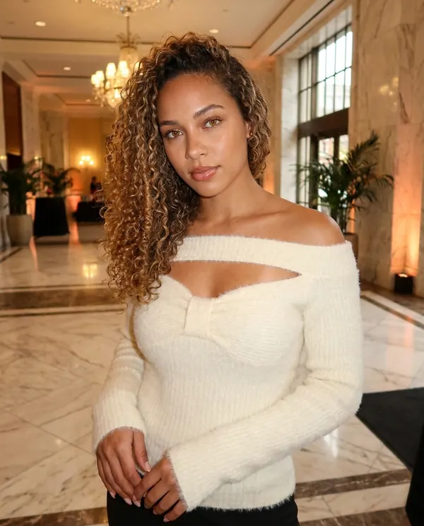 Satin Eve styling: Fuzzy Off-Shoulder Cut-Out Knit Top