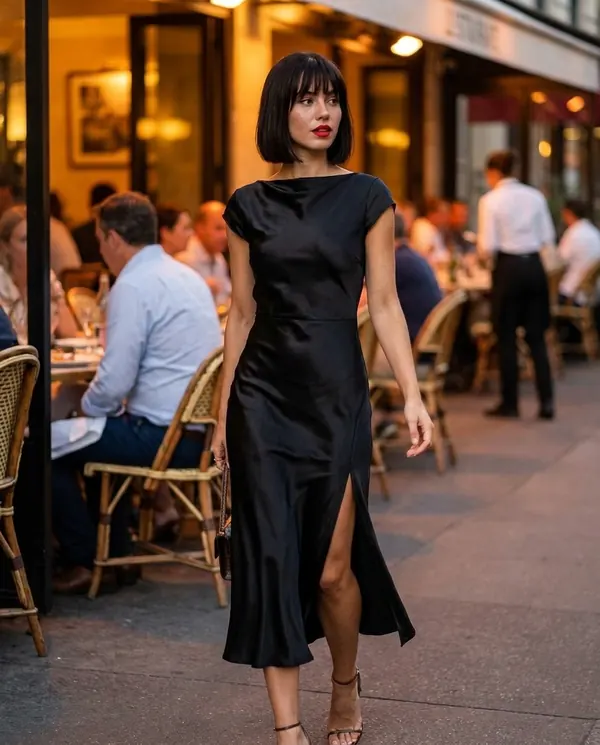 Satin Eve styling: Satin Tie-Back Cap-Sleeve Midi Dress