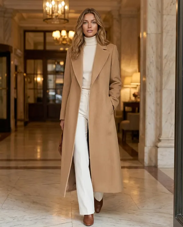 Satin Eve styling: Extra-Long Wool-Look Coat with Back Vent