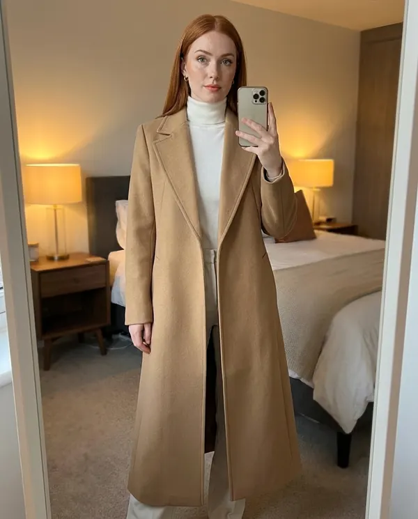Satin Eve styling: Extra-Long Wool-Look Coat with Back Vent