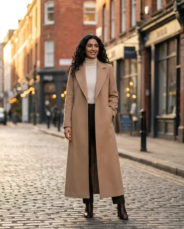 Satin Eve styling: Extra-Long Wool-Look Coat with Back Vent
