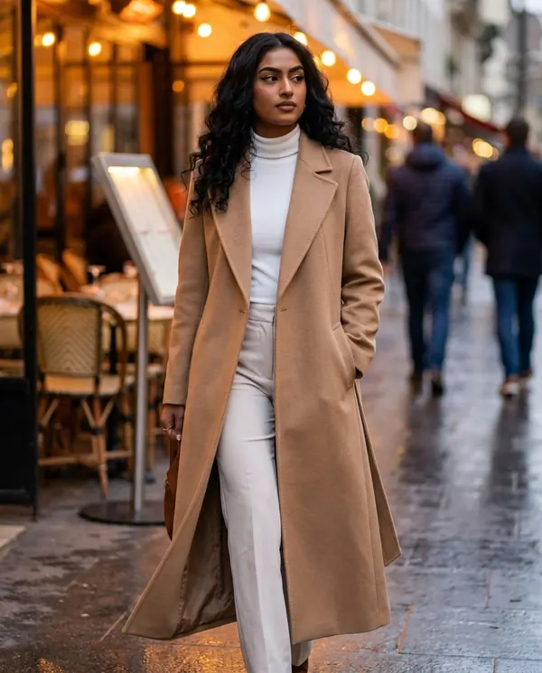 Satin Eve styling: Extra-Long Wool-Look Coat with Back Vent